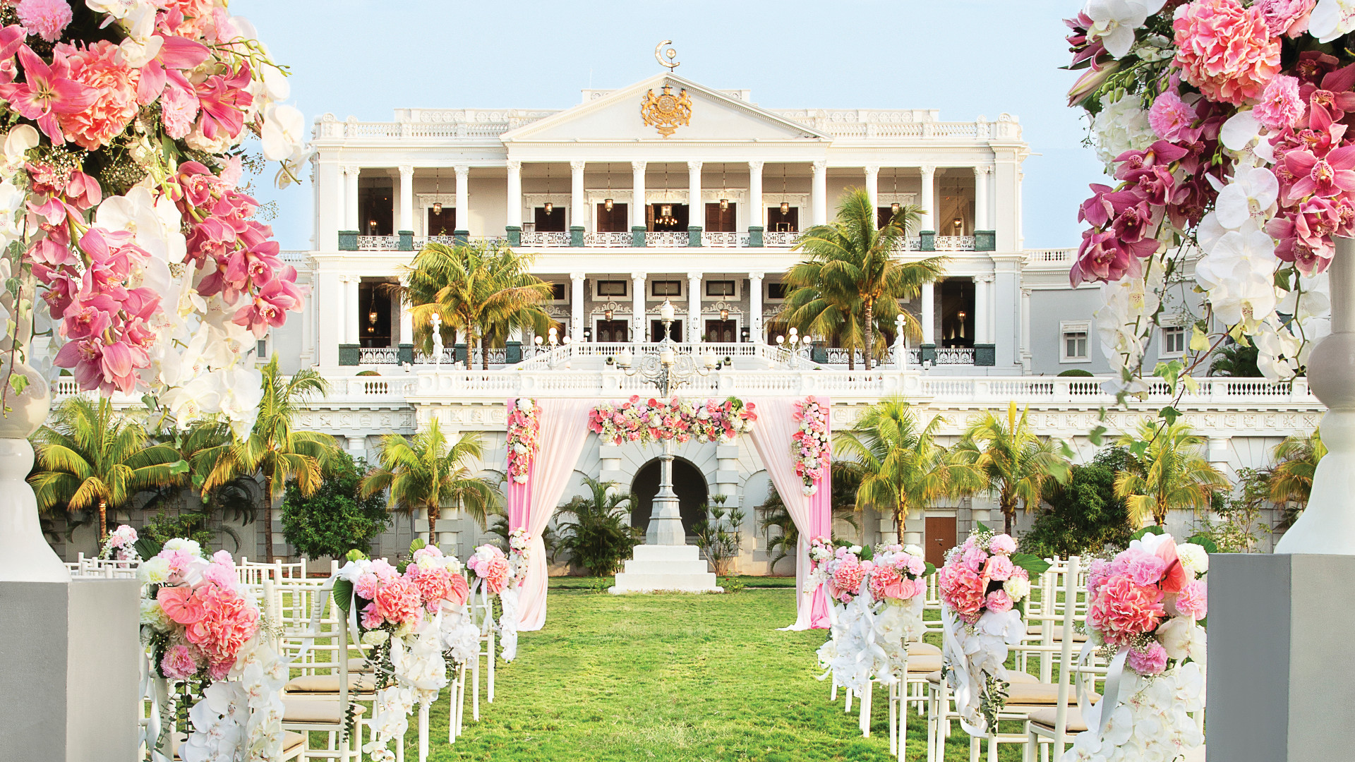 A wedding on the lawns at Taj Falaknuma Palace, Hyderabad