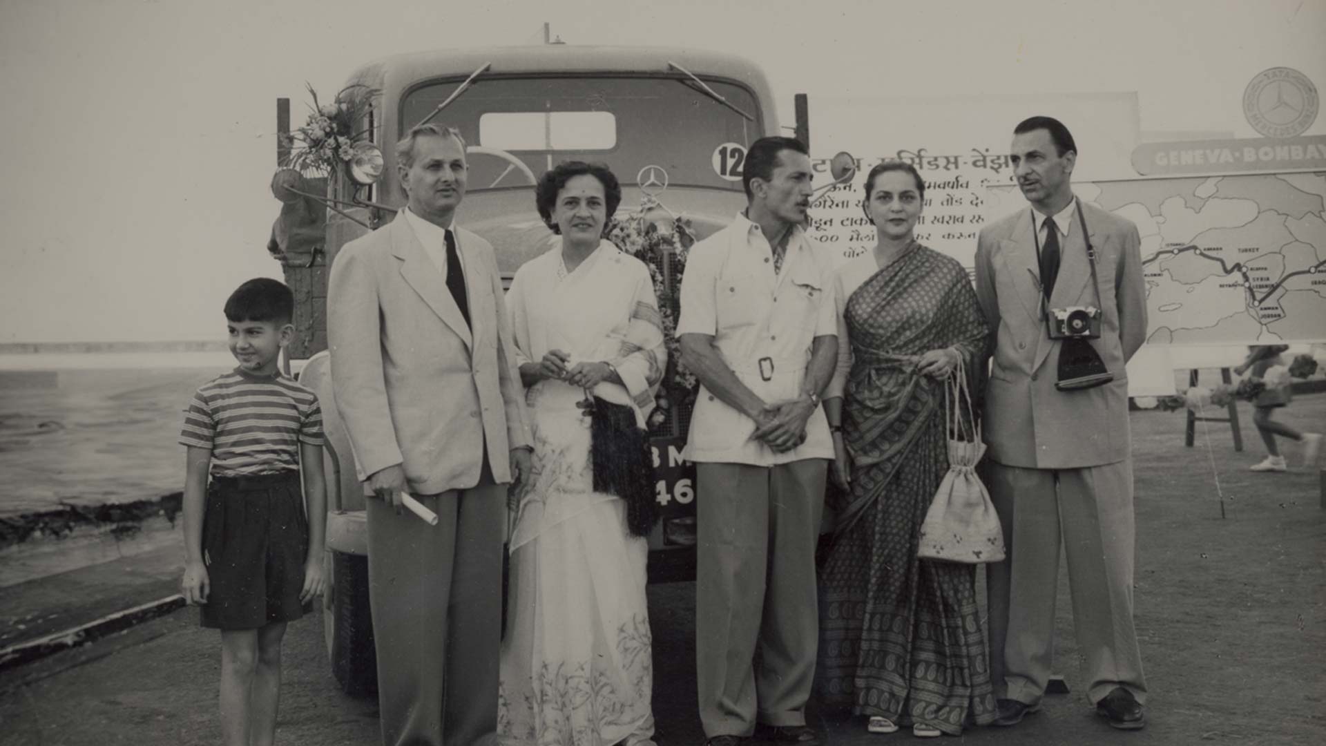 Sumant Moolgaonkar, JRD Tata and their families at the rollout of the first truck at TELCO