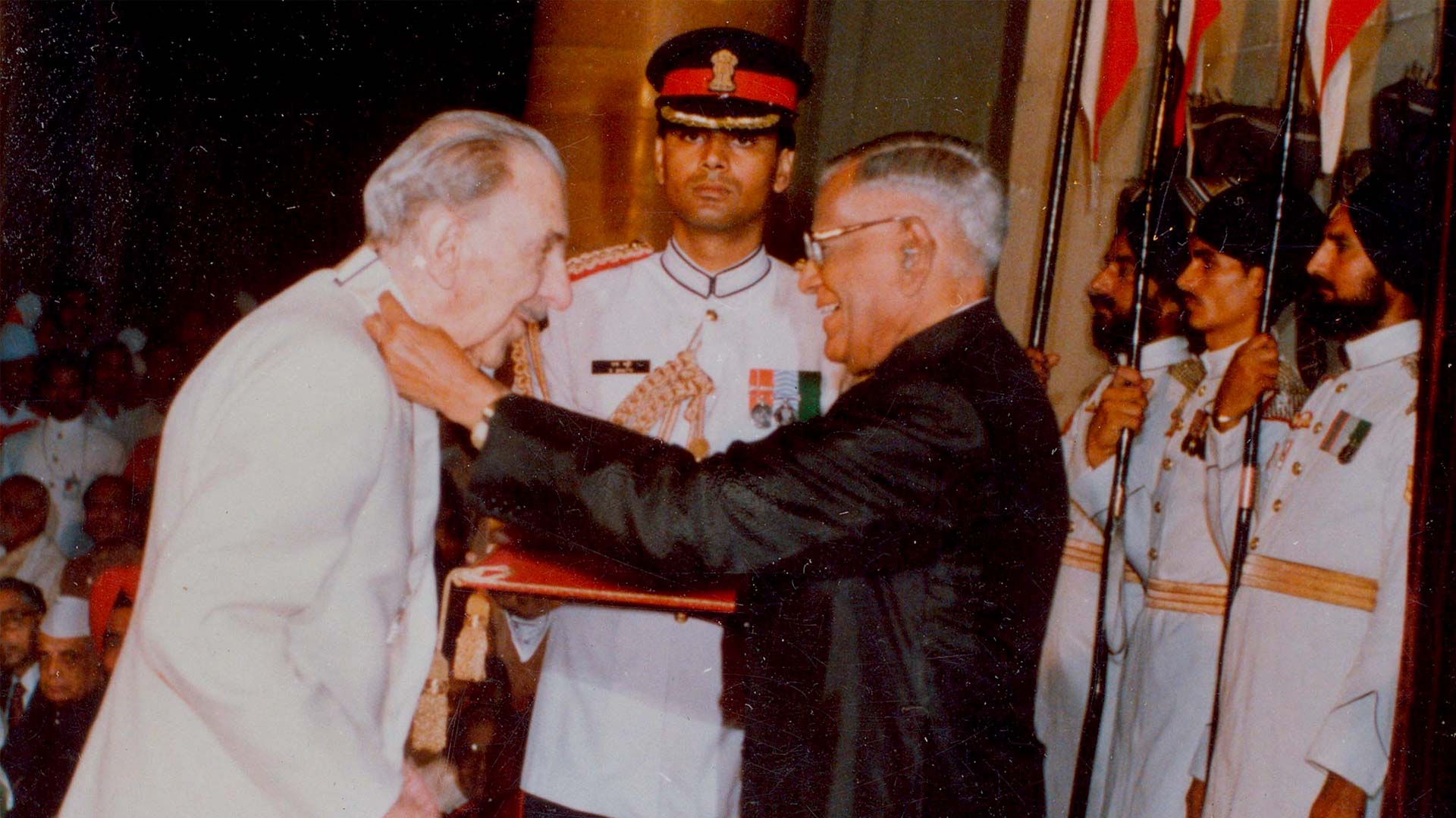 Receiving the Bharat Ratna from R Venkataraman, President of India