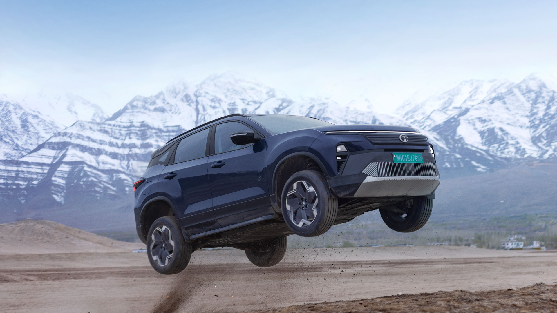 The Tata Harrier EV flying in the air