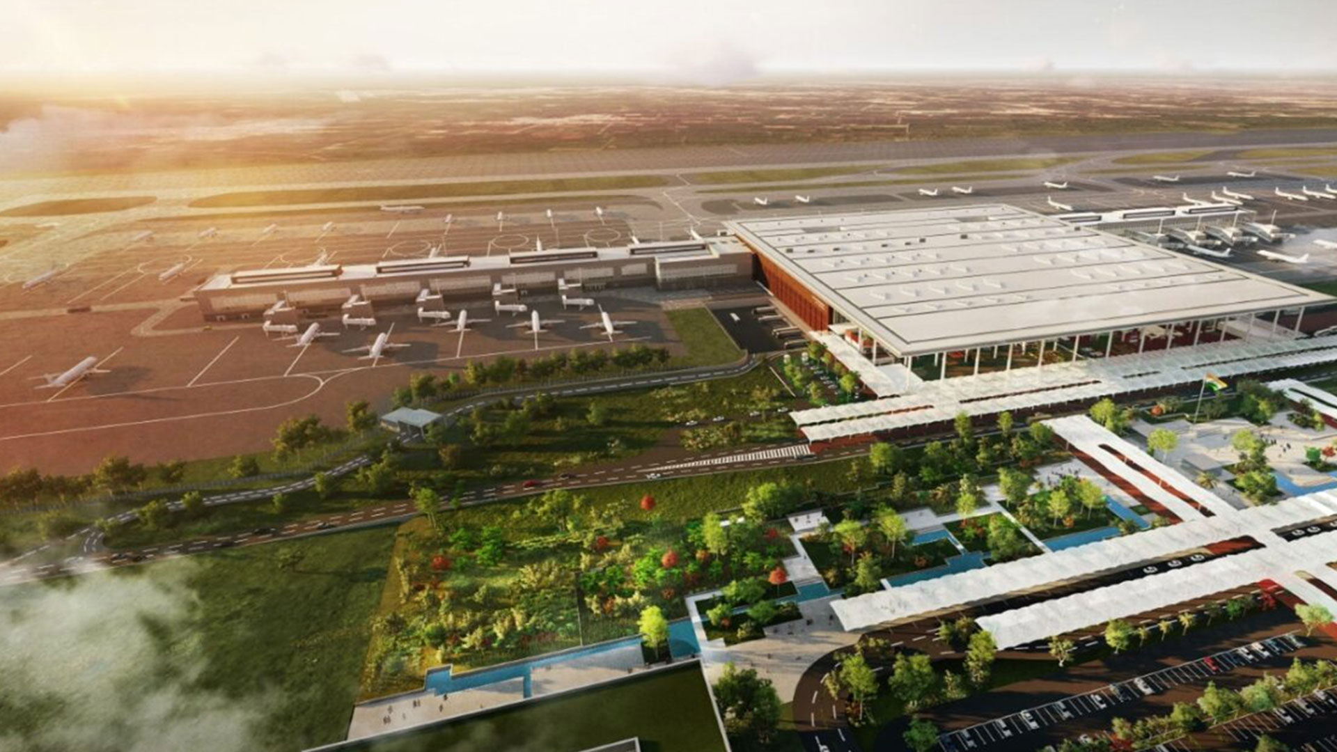 drone shot of the airport