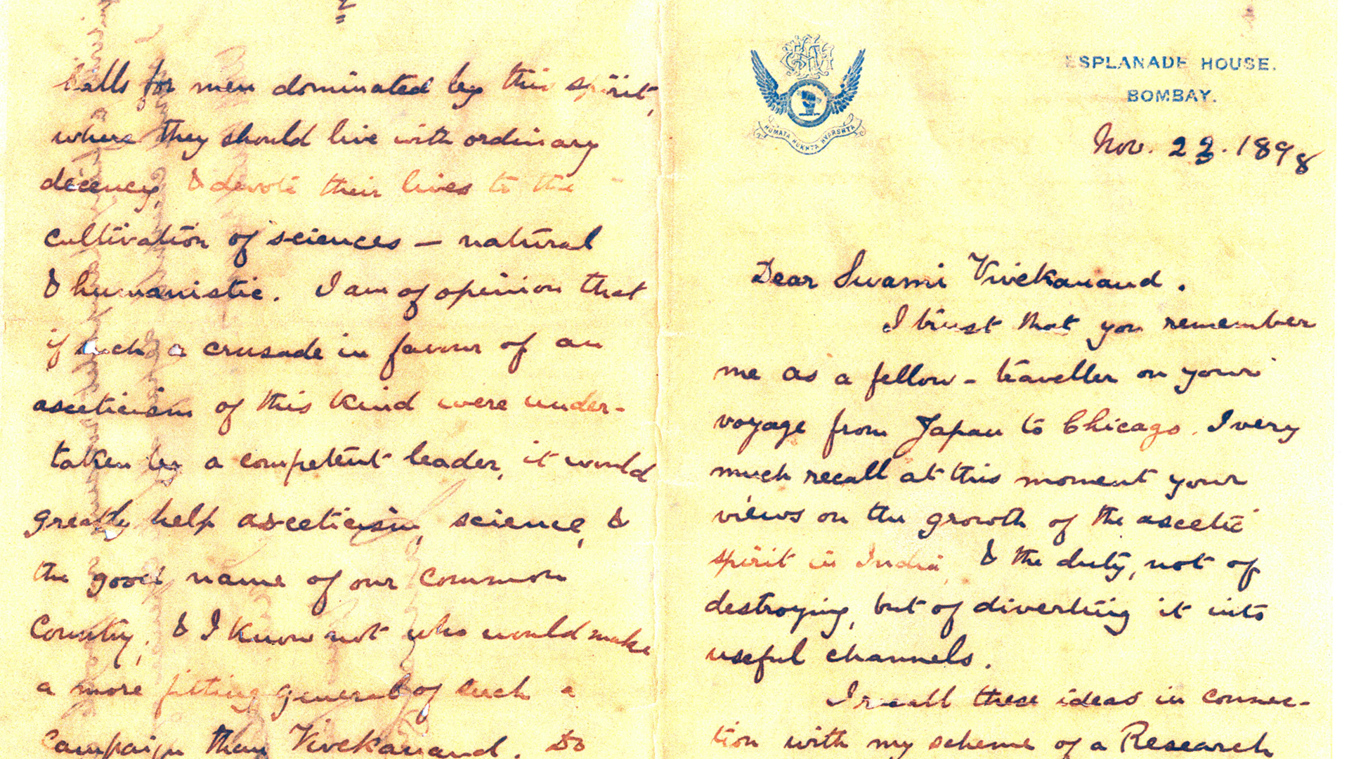 Jamsetji's letter to Swami Vivekananda