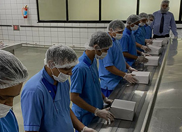 Meal boxes being packed at TajSATS in Mumbai